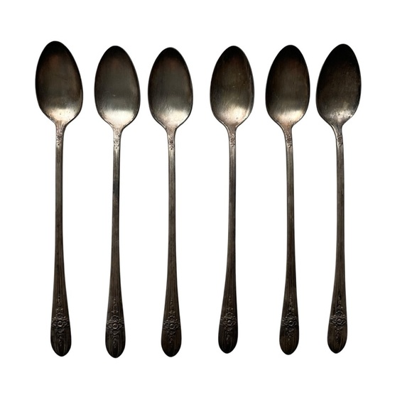 Wm Rogers Mfg Co AA IS Long Handle Spoons Antique Set Of 6 Mixing Stir Floral - Picture 1 of 10